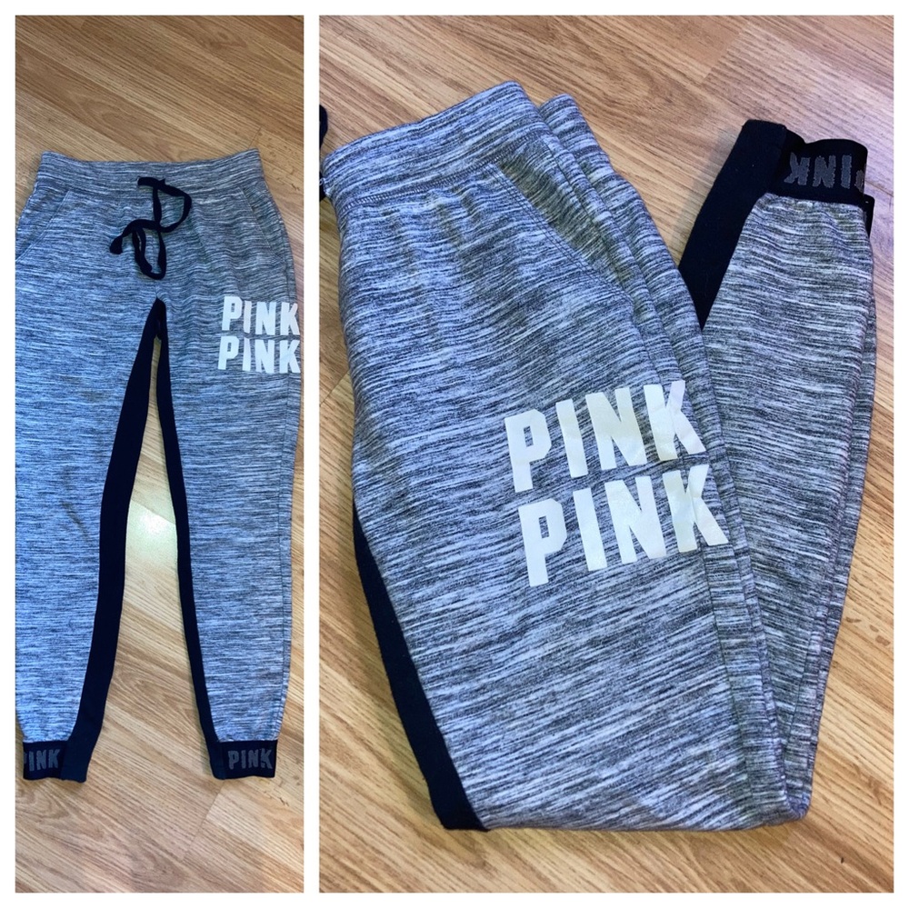 VS PINK Joggers Leisure Casual Loungewear Grey Black Spellout sz XSmall